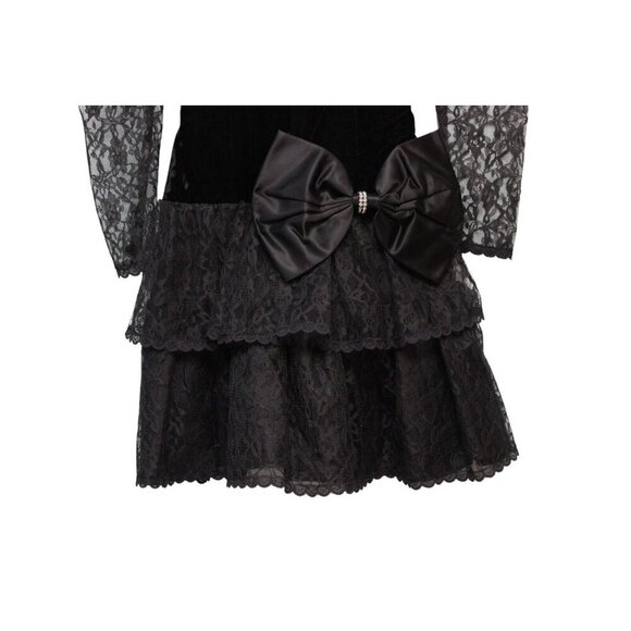 Vintage 80s Dress Size 5 Lace Black Velvet Goth Party Prom Steppin Out USA Bow - Picture 4 of 14